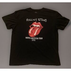 Rolling Stones North American Tour 1975 Retro T-shirt Black Logo XXL 2XL JBHS